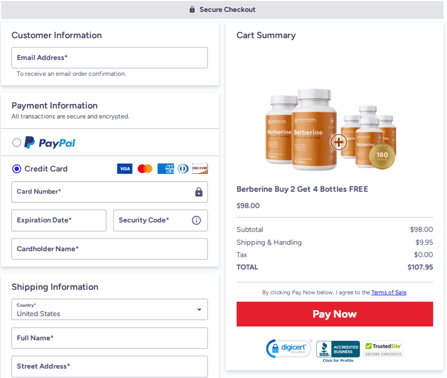 Berberine b1g2 Checkout